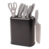 8Pc PP Knife Set With Universal Block Knife Block, Grey