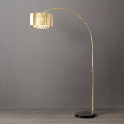Marilyn 1 Light Arc Floor Lamp - 94"", Weathered Brass, Mylar & Crystal Shades, Rotary Switch, Marble -  Nova of California, 21263WB