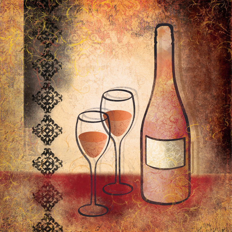Wine And Glasses Warm II - Wrapped Canvas Painting, 91cm H x 91cm W x 3.8cm D