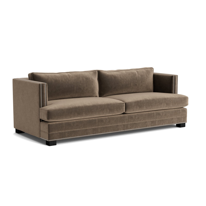 Keaton With Nails 84 Sofa, Brushed Nickel, Performance Velvet - Otter, Black