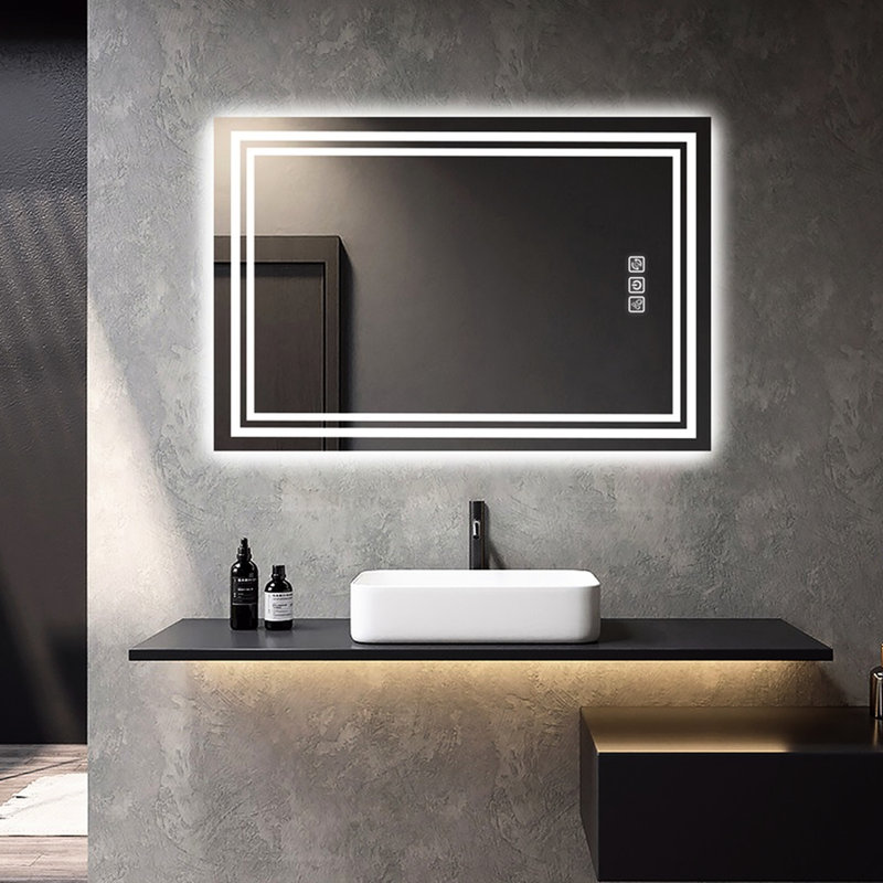 32,55 po Miroir de salle de bain à DEL X 40,15, 5 minutes, 3 couleurs à intensité variable, Cri90 +, fonction mémoire, meuble-lavabo mural Hd
