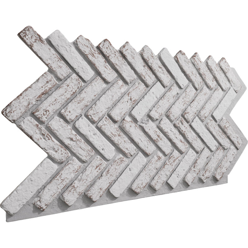 EverStone Herringbone Faux Brick Panel, 46 1/2"W x 25 1/4"H x 1"D, Rustic White Color, Rustic White