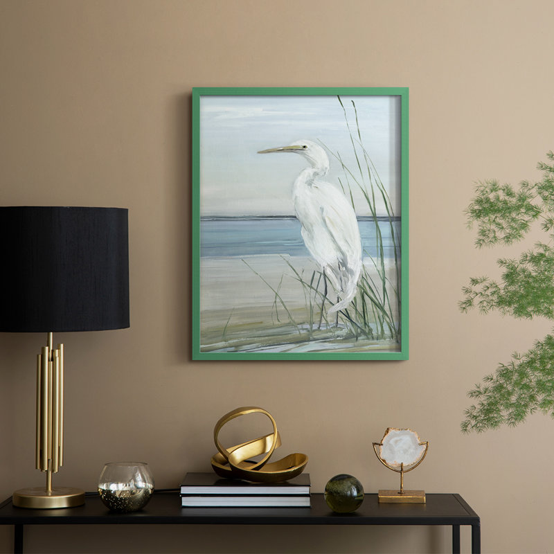 Summertime Heron II, reproduction encadrée - bois massif, H 15 po x l 12 po, Vert