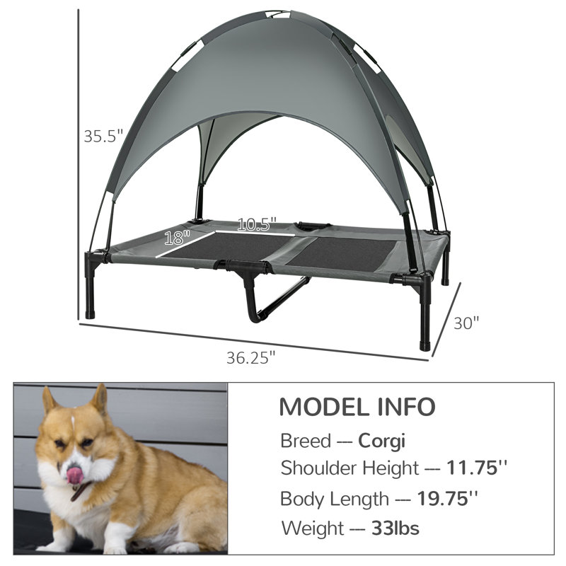 Large Gray Elevated Outdoor Orthopedic Dog Bed with Canopy