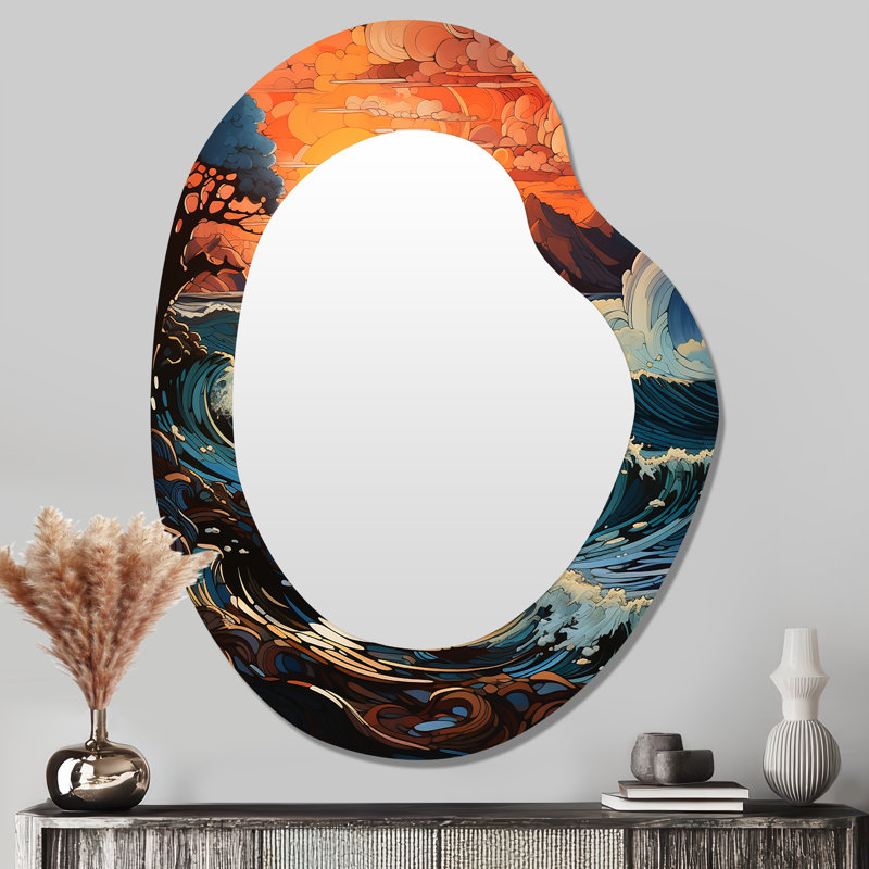 «Lular Ocean Charm Vivid Wood Cut Effect III», miroir décoratif asymétrique océan