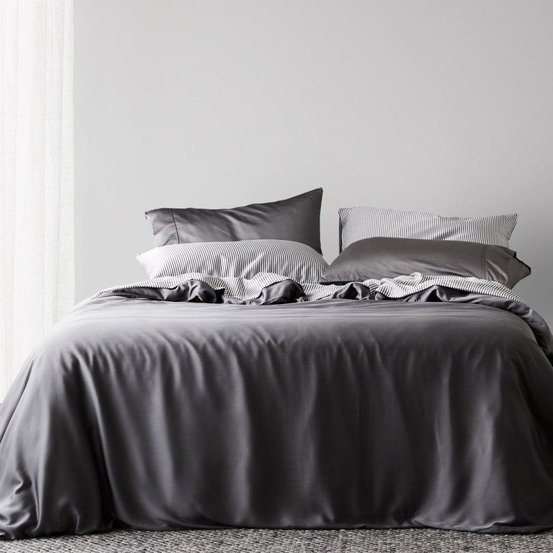 Housse de couette en satin Signature, Housse de couette pour grand lit, Ardoise