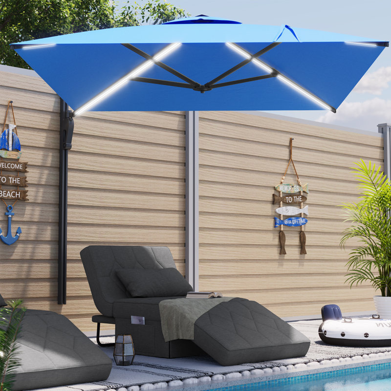 Parasol mural 10 pi avec lumières à DEL solaires, Bleu très foncé