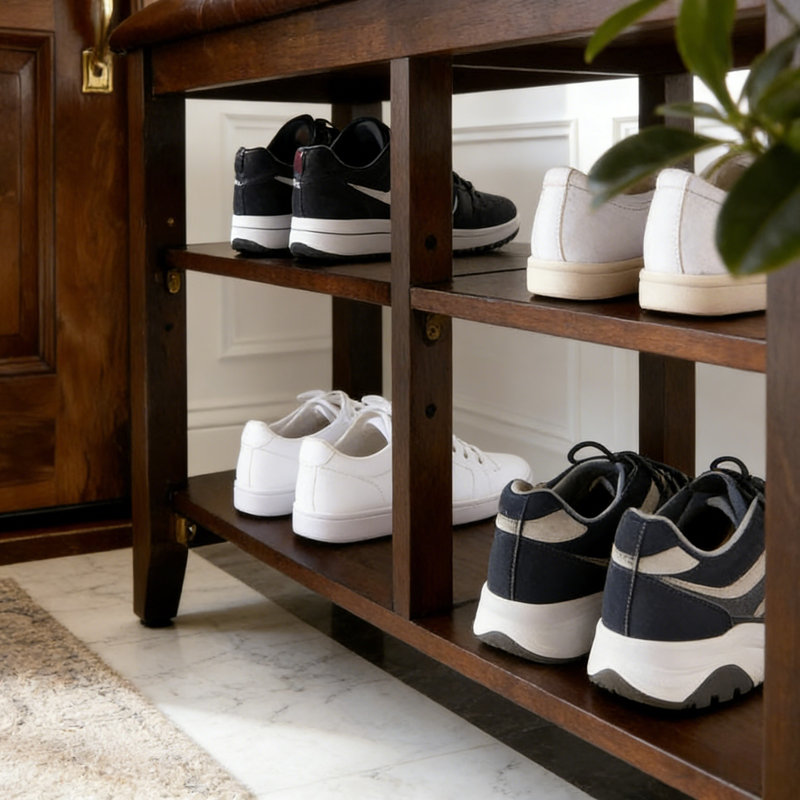 Adjustable Two-Tier Shoe Storage Bench, 16.5" H x 23.8" W x 12" D