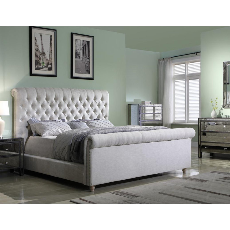 Lit tapissier standard capitonné Stefanski, Grand, Gris foncé