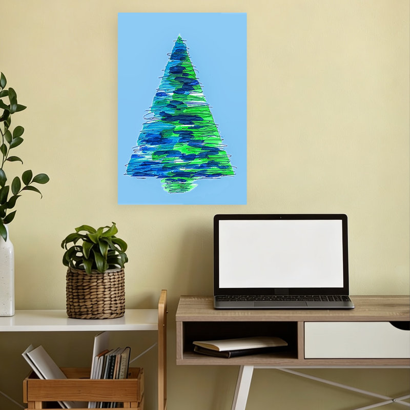 Arbre de Noël abstrait, arbre de Noël coloré et audacieux, impression d'art mural pour paysage d'hiver, H 18 po x l 12 po
