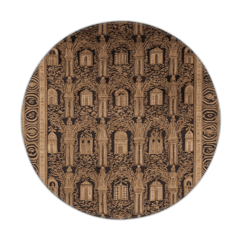 French Brown Indoor and Outdoor Area Rug, Round 5'