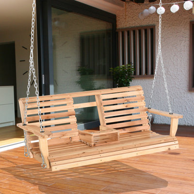 Balancelle de porche, fauteuil suspendu de patio 3 places avec porte-gobelets pour jardin, cour et balcon, blanc