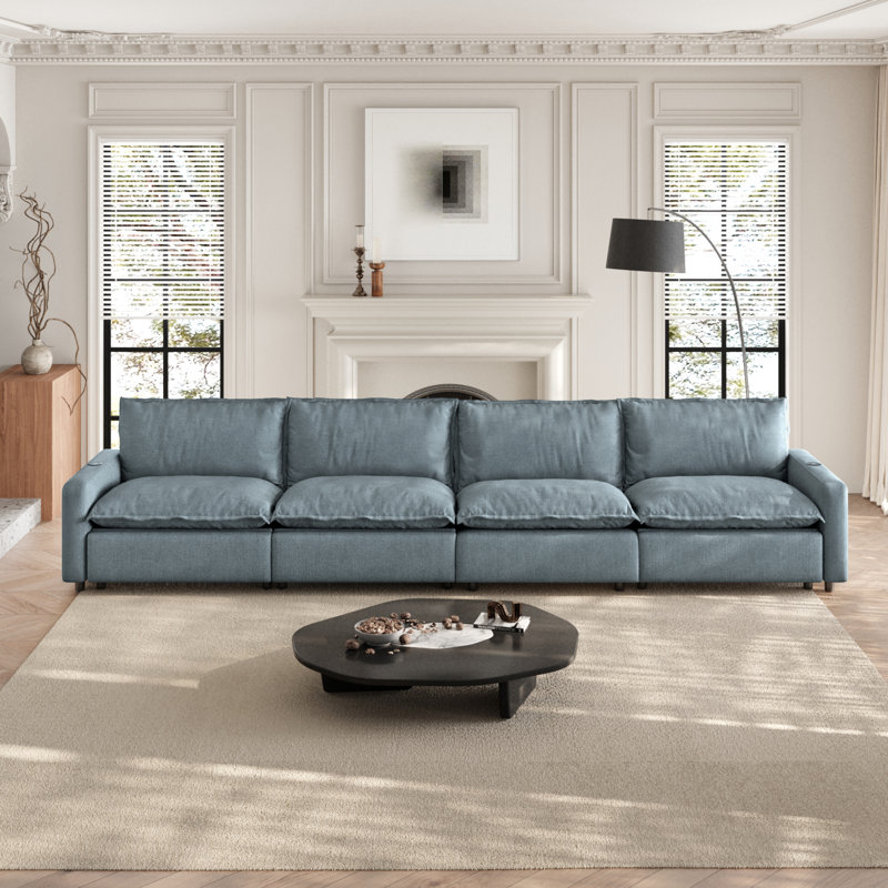 4-Piece Modular Linen Power Reclining Sectional Sofa With Zero-Gravity, Blue