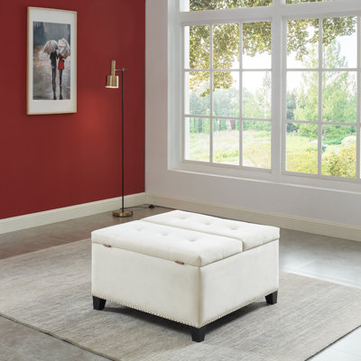 Très grande table basse avec repose-pieds de rangement de 35 pouces avec plateau relevable, très grand repose-pieds carré avec rangement, tables basses avec repose-pieds capitonné et rembourré pour le salon (tissu, beige)