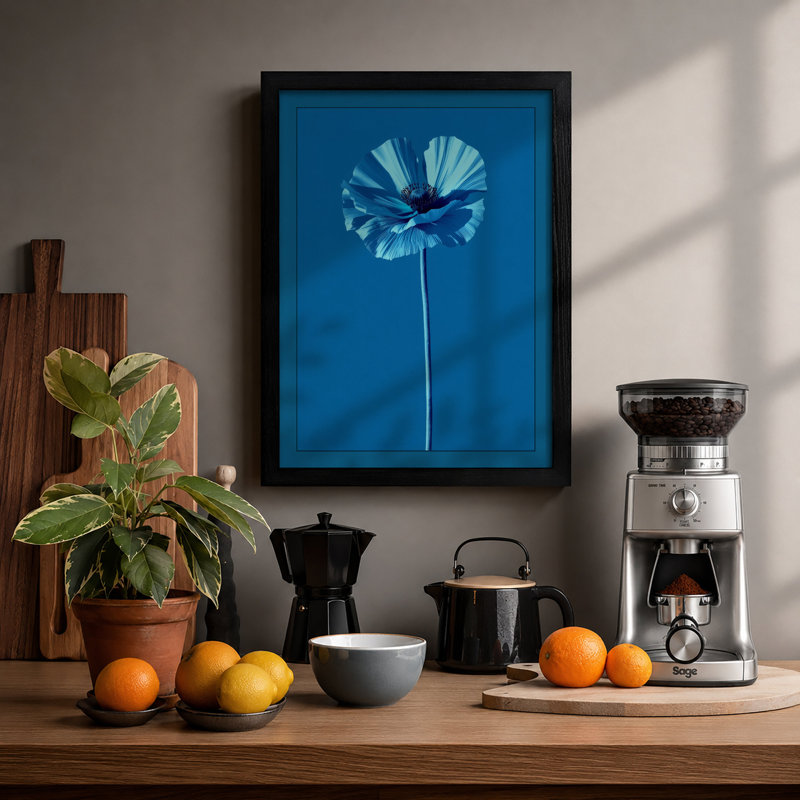 Blue Daisy Study Botanical - Print, Black, A4 - 29.7 x 21.0 cm
