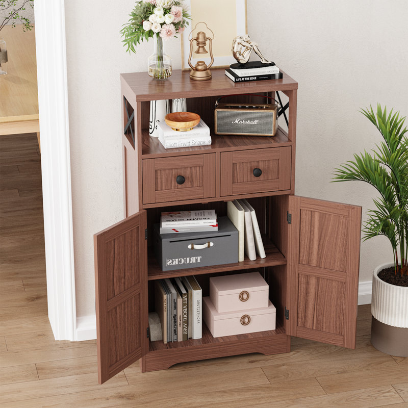 Armoire de rangement avec portes et tiroirs, Brun foncé