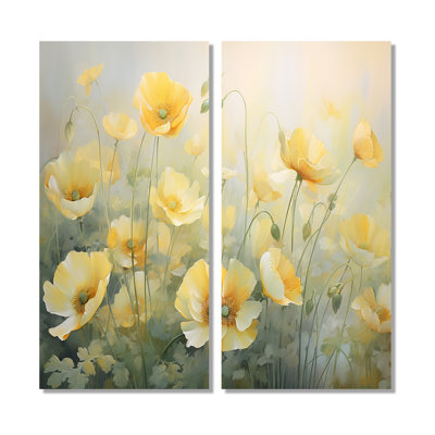 White Yellow Buttercups Romantic Impression II - Brown Traditional Canvas Prints