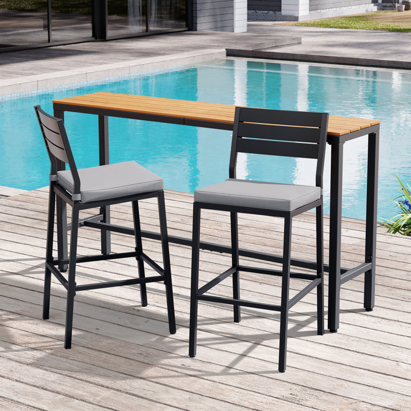  2 - Person Rectangular 63'' L Metal Patio Dining Bar Set, Gray, Brown