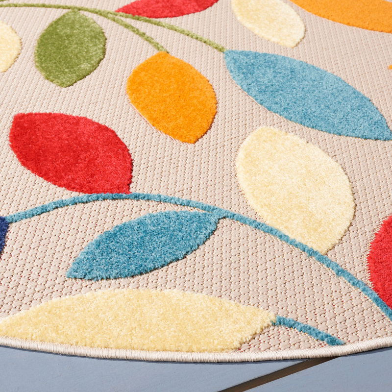 Tapis d'intérieur / extérieur à motif floral Elliyana, Rond 6 pi 7 po