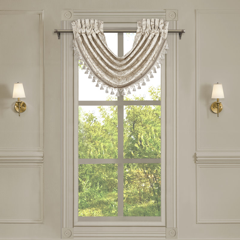 Champagne Damask Rod Pocket Waterfall Valance
