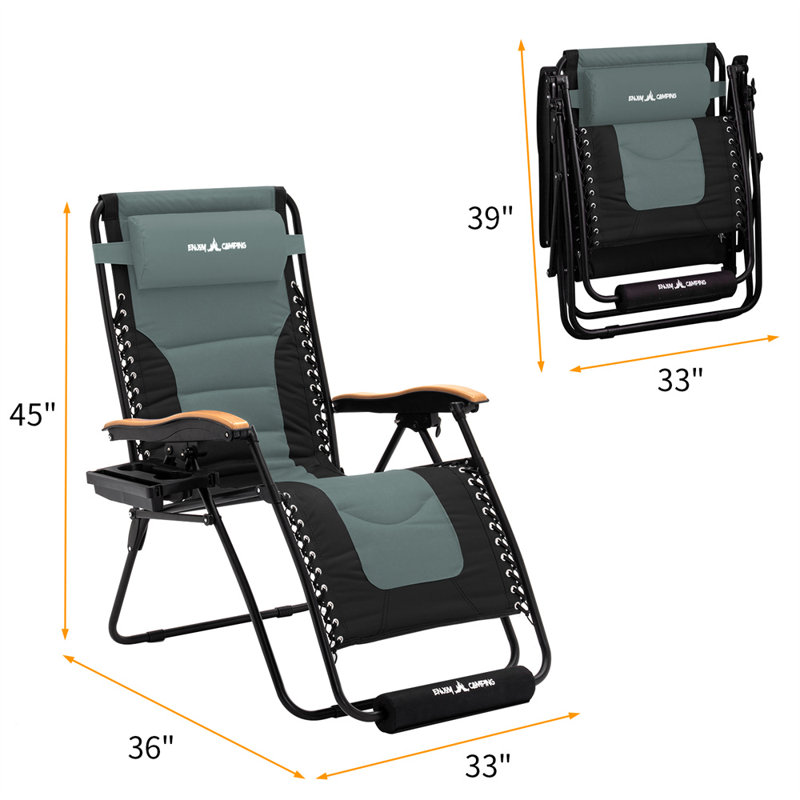 Chaise rembourrée inclinable zéro gravité avec coussin, gris