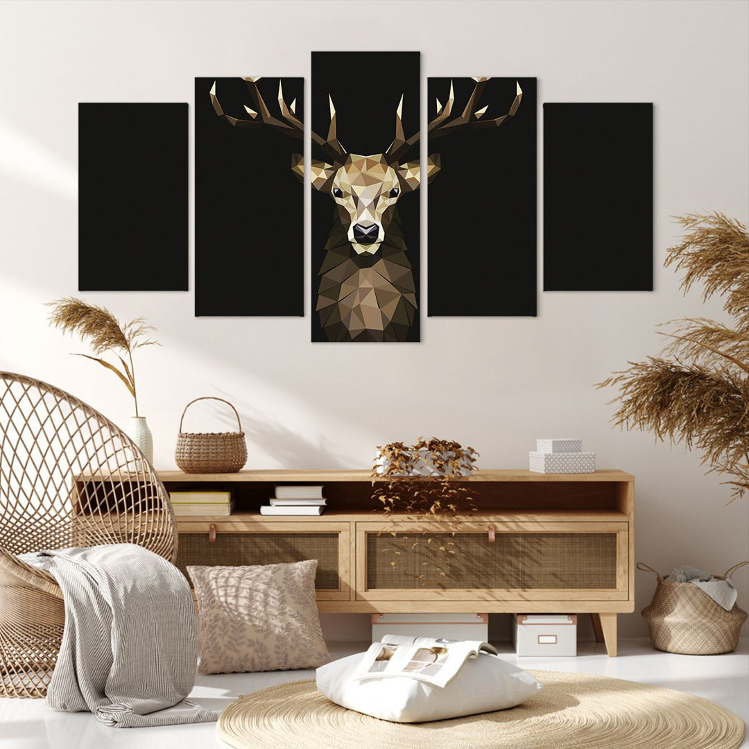 5-tlg. Leinwandbilder-Set Geometric Deer Modern