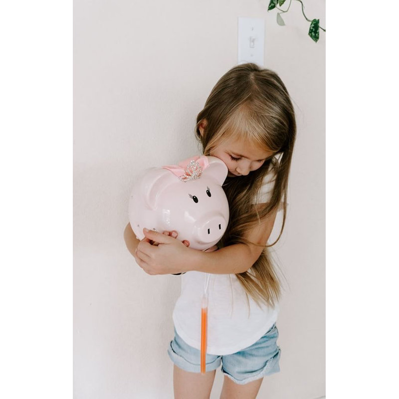 Pink Ceramic Princess Piggy Bank with Crown