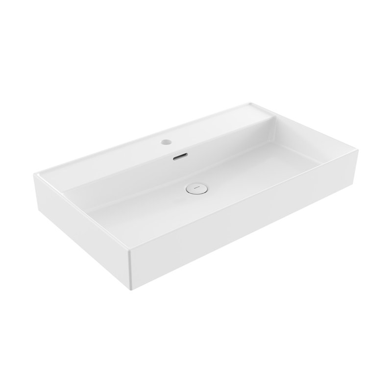 Milano Countertop / Wall Mounted Basin - 1TH, 14.5cm H x 101.5cm L x 46.5cm W, Gloss White