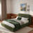 Velvet Platform Bed With Curve-shaped Design Headboard And Wood Legs-966548252