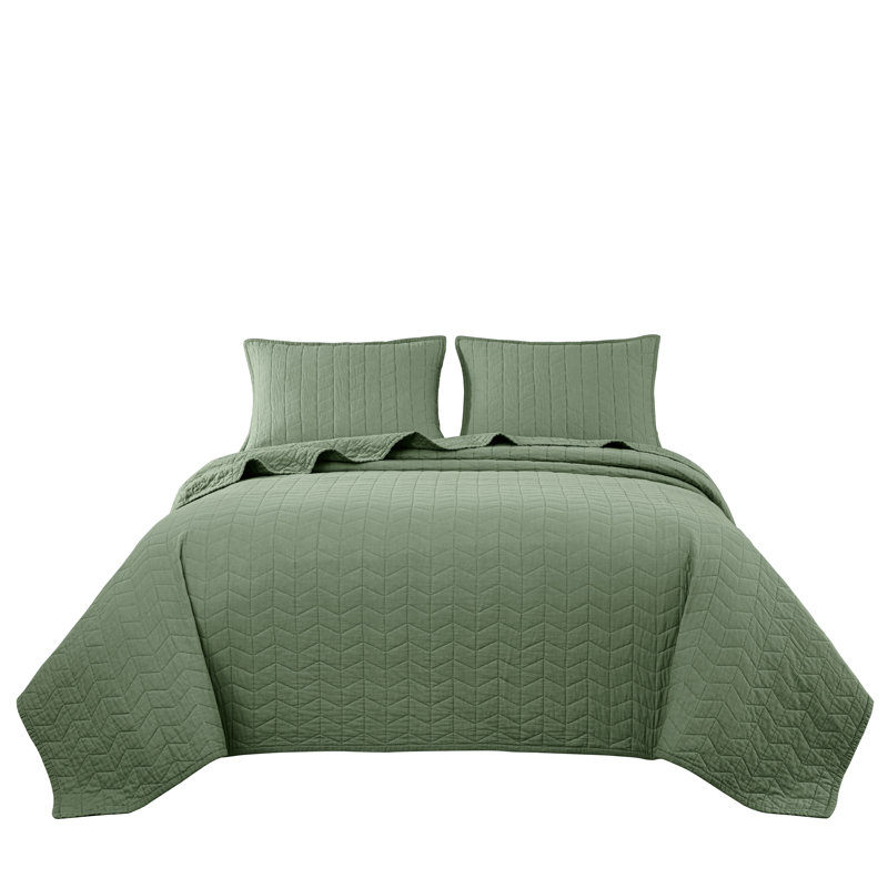 Solid Color Embroidery Stitching Cotton Quilt Sets Cotton Quilt, Queen Quilt + 2 Standard Shams, Loden