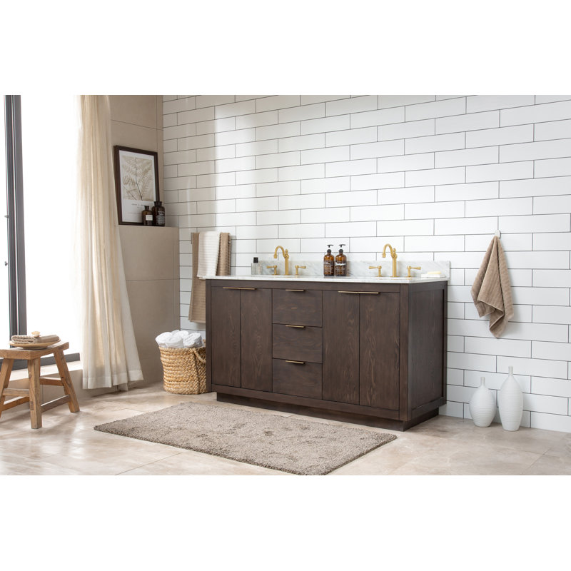Ensemble de meuble-lavabo double 60 po Charlyann, Chêne brun, 60"