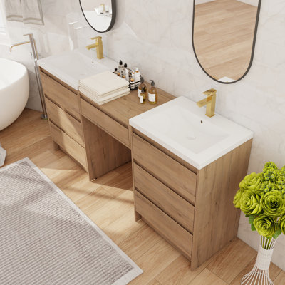 Meuble-lavabo double autoportant 72 po avec lavabo en résine 72 po et 7 tiroirs