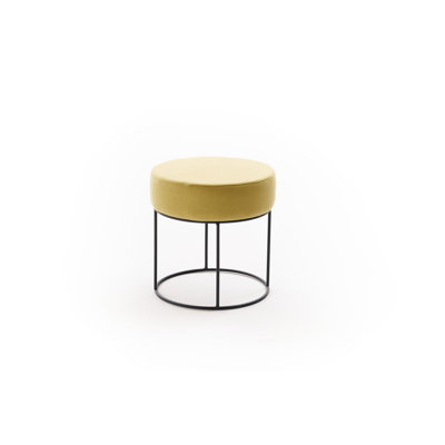 Stylish Yellow Pouffe with Metal Legs, 15.7 in Diameter x 15.7 in Height | Durable 50% Cotton / 50% Polyester Fabric | Easy Clean, 32 DNS Foam for Comfortable Sitting | Perfect Accent for Modern Living Spaces