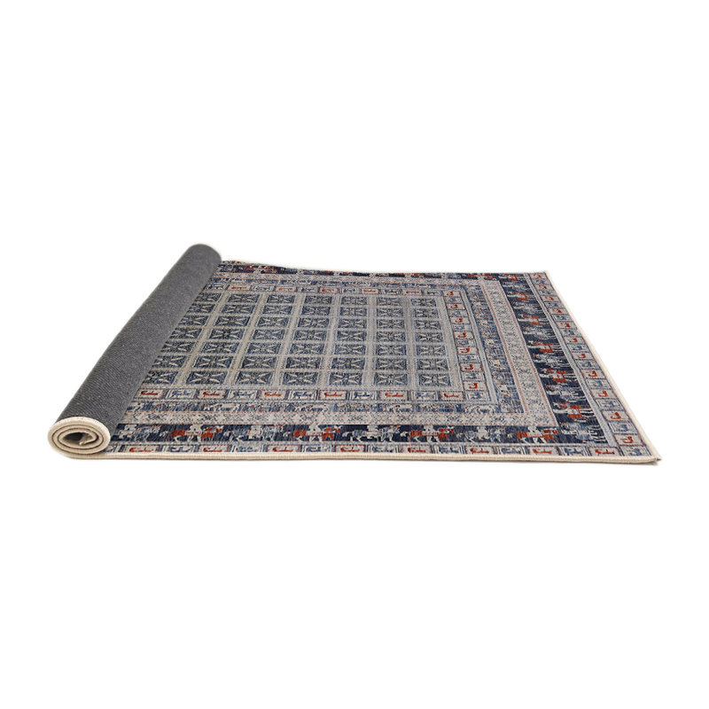 Tapis géométrique gris / bleu / brun, Rond 8 pi