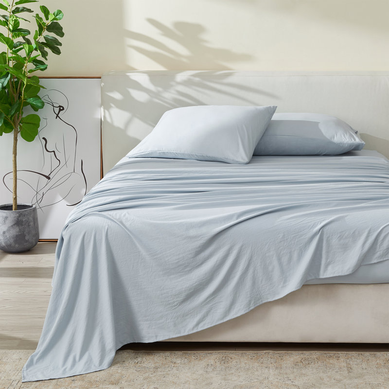 Ensemble de draps ultra-doux en microfibre prélavée, Ensemble de draps pour lit double + drap-housse + , Bleu rétro
