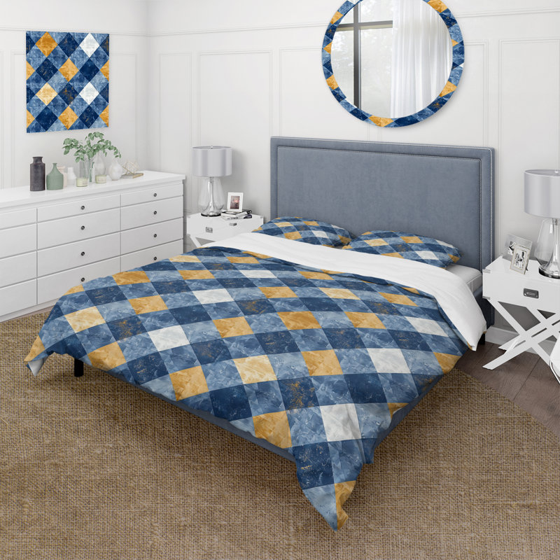 Ensemble de housse de couette Mid-Century Gingham I - Mid-Century bleu marine