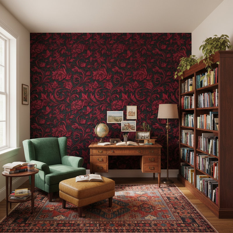 Papier peint damassé floral