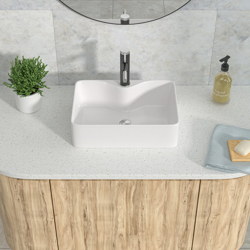 16" x 12" White Ceramic Rectangular Bathroom Vessel Sink