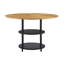 Table de salle à manger circulaire de 47,3 pouces de diamètre avec épissure moderne - rangement double couche, couleur diagonale en bois et noire en forme d'éventail, interprétant l'esthétique et la fonctionnalité de la maison.