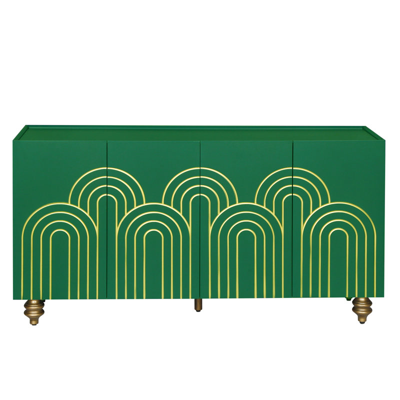 Armoire de rangement 4 portes avec tablettes réglables pour la cuisine, la salle à manger et le salon, Vert