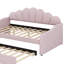 Structure de lit de jour rembourrée avec dossier en forme de coquillage et lit gigogne-297382597