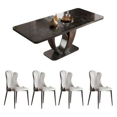 Home rectangular rock plate table and chair set