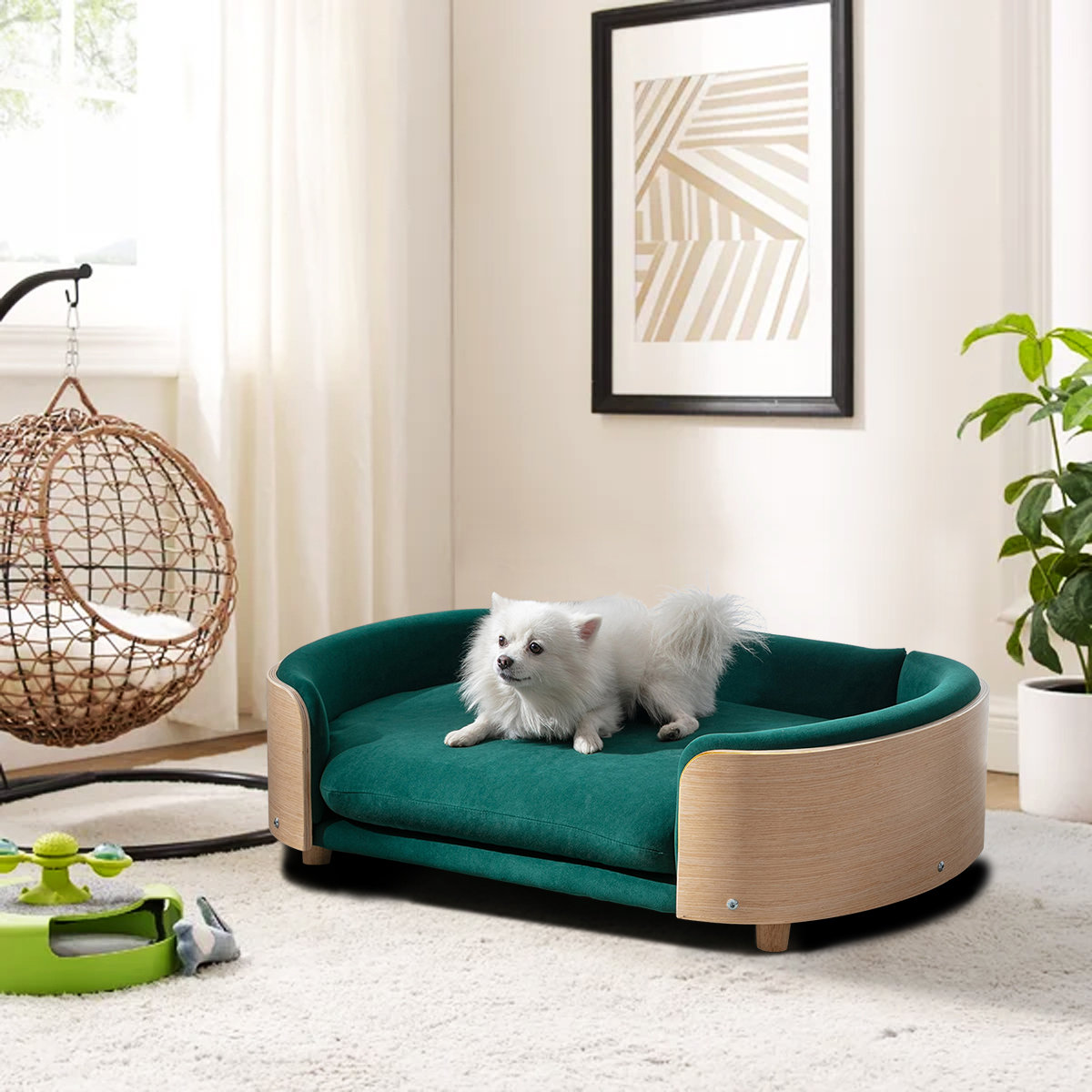 Inira Pet Bed, Dark Green/Natural, 9.85" H x 30.7" W x 20.08" D