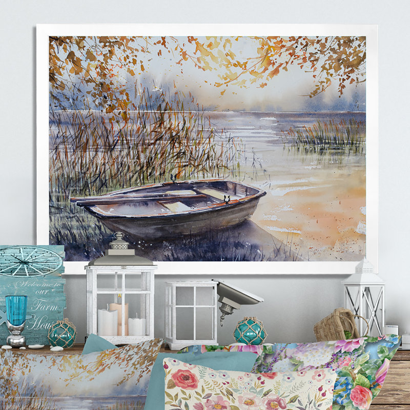 Bateau de pêche, reproduction d'art sur toile, paysage de rivière de pêche, H 30 po x l 40 po x P 1,5 po