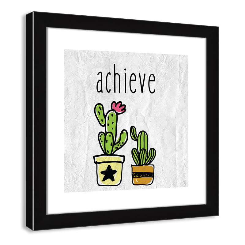 Cacti C Paper Print, Black Flat Framed, 16" H x 16" W x 0.6" D
