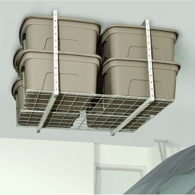 HyLoft  Overhead Storage System, Ceiling Mounted Garage Organization Rack, 28" H x 45" W x 45" D, White