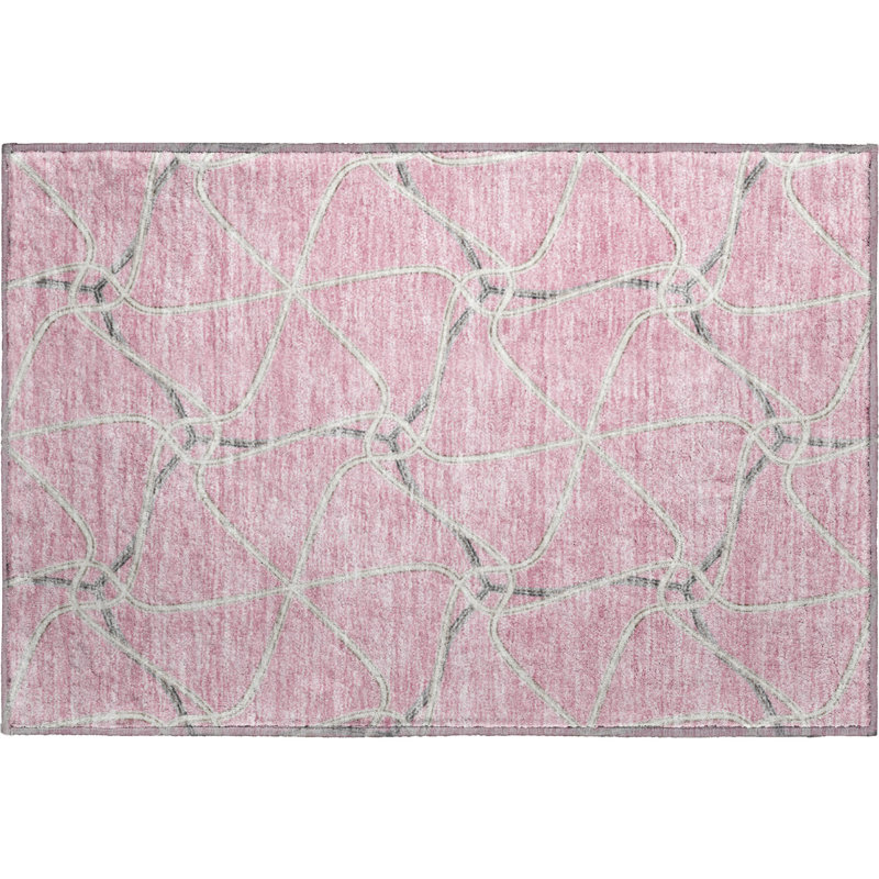 Premium Machine Washable Prisco Pink Rug, Rectangle 1'8" x 2'6"