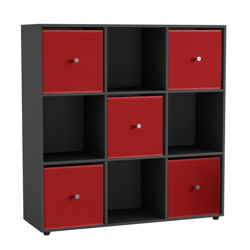 93cm H x 12cm W Solid Wood Standard Bookcase, Black/Red
