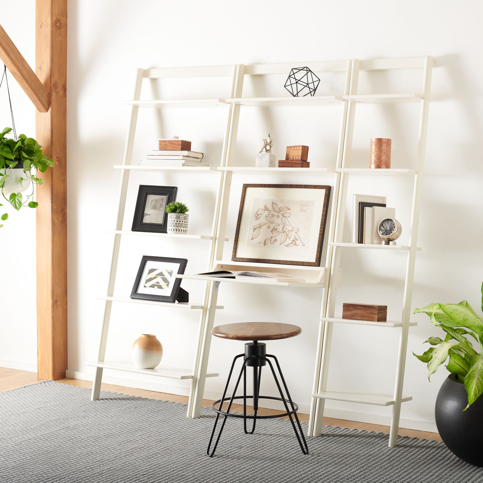 Joe Ladder Bookcase, White, 76" H x 28" W x 14" D