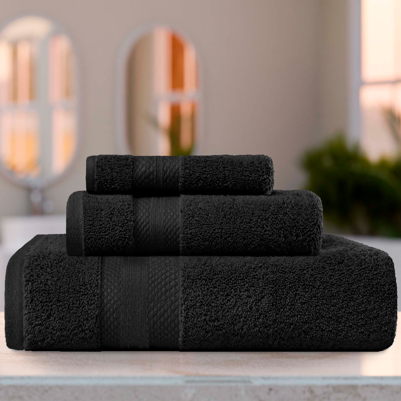 Finnian Ultra-Plush Heavyweight, 100% Turkish Towel Collection, Black, 3 Piece Towel Set